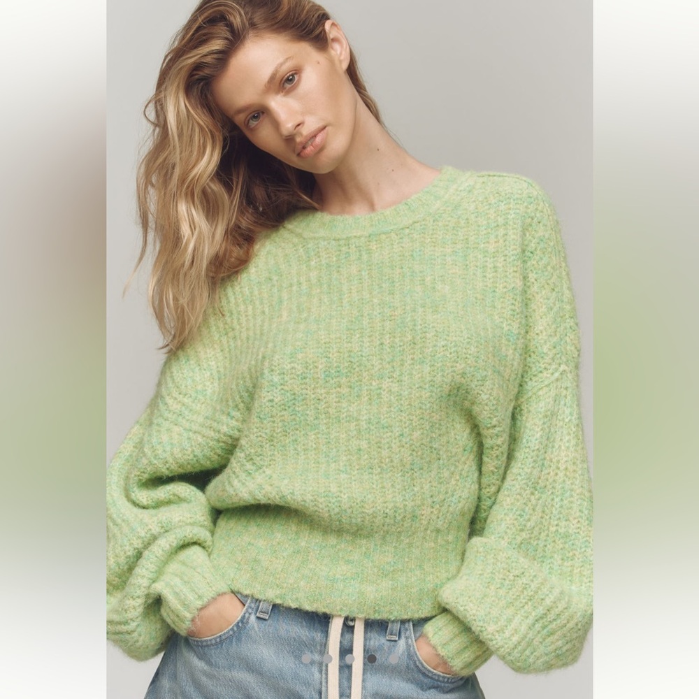 Anthropologie Pilcro Blake Slouchy-Sleeve-Crew-Neck Green Knit Sweater